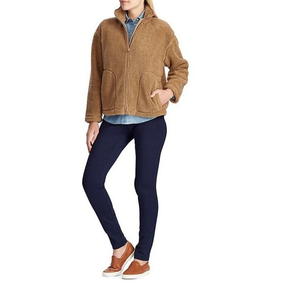 Chaps Faux Shearling Zip-Front Sweater X-large Posh Camel - Picture 3 of 4